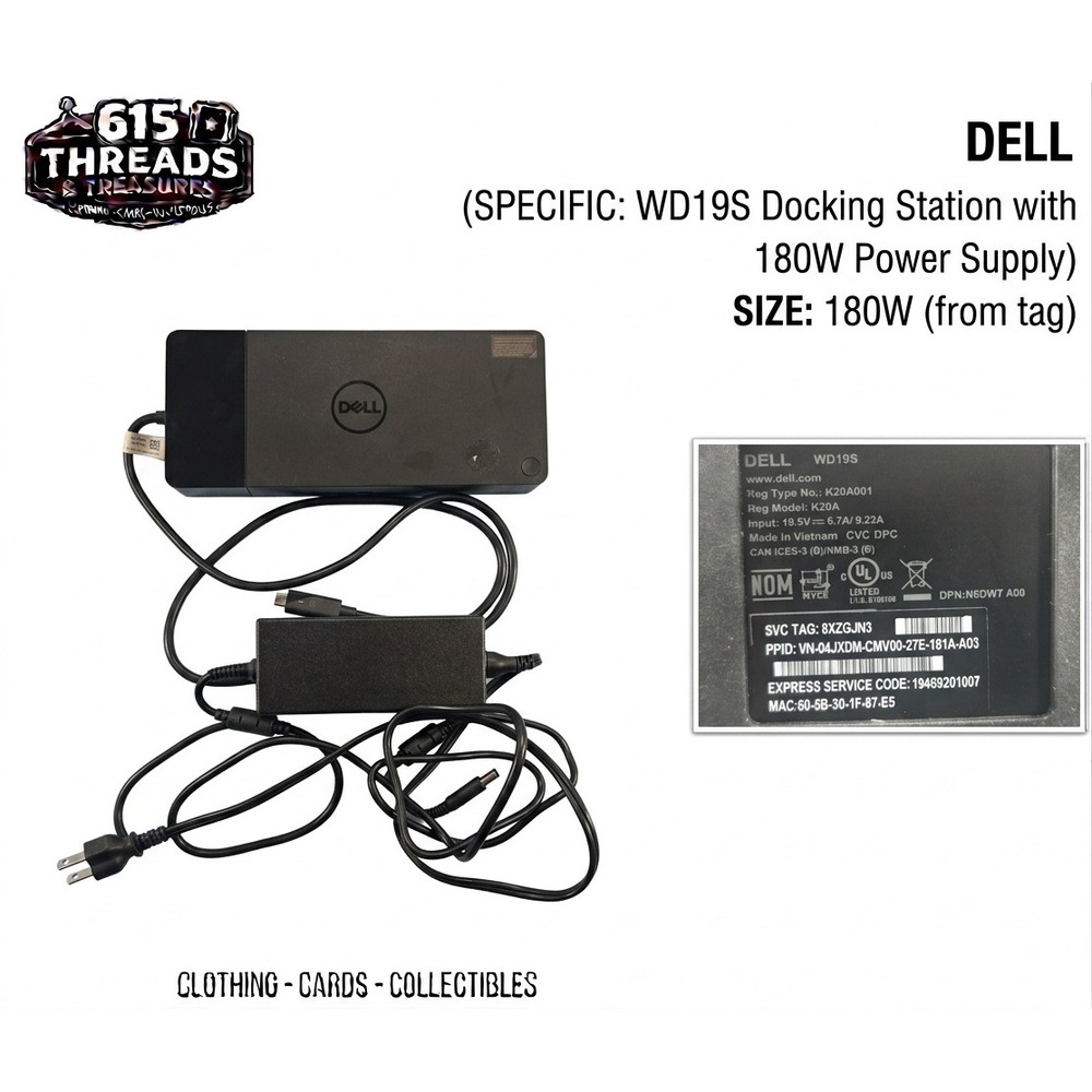 Dell WD19S USB-C Docking Station K20A K20A001 with 180W Power Adapter Black